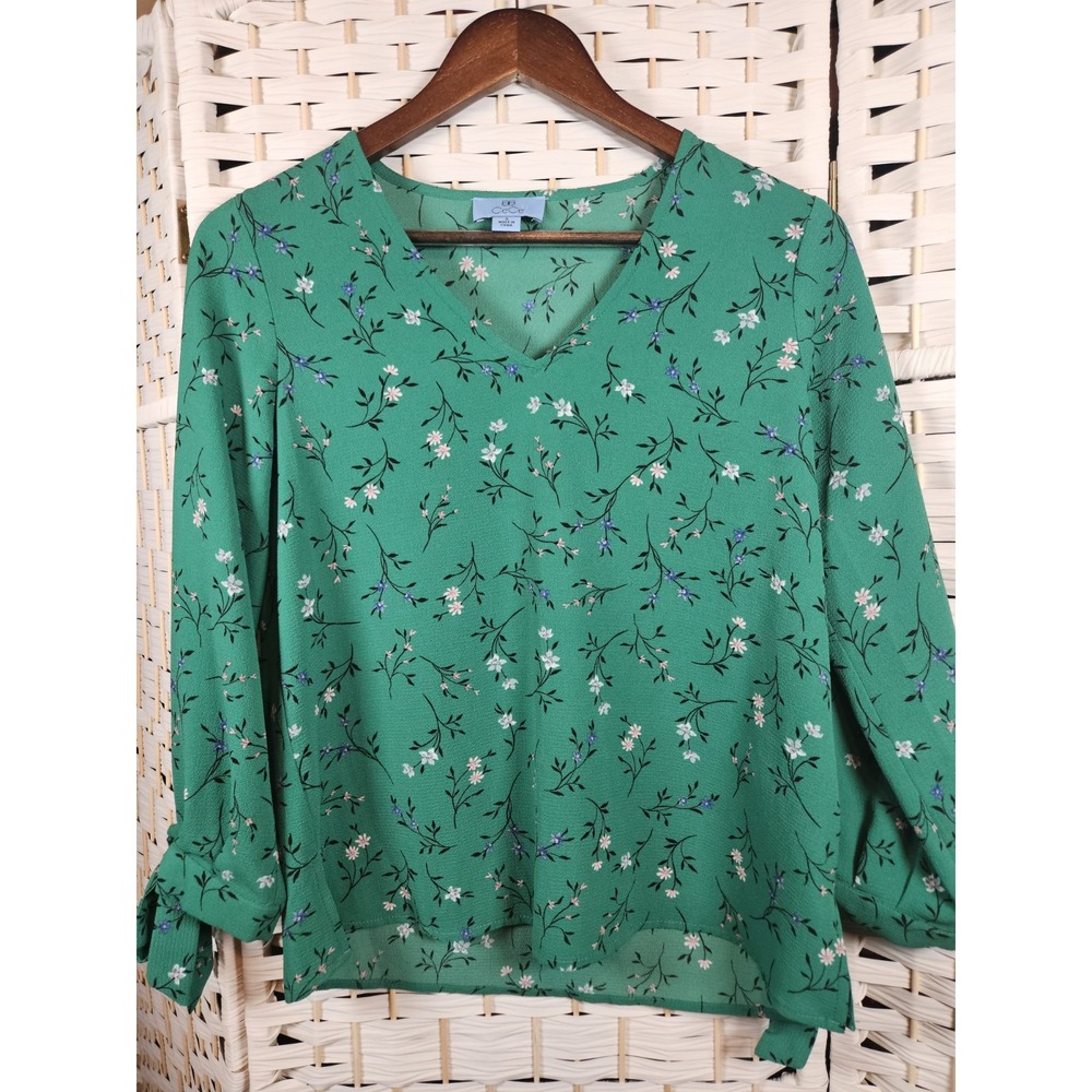 CeCe Green Floral Blouse Sz S Bloomcore Cottagecore Spring